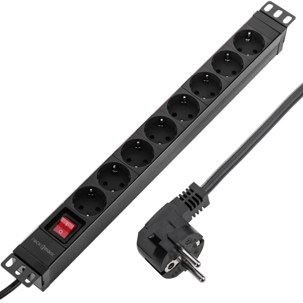 Regleta de enchufes PVC para armario rack 19" 1U con 8 schuko e interruptor